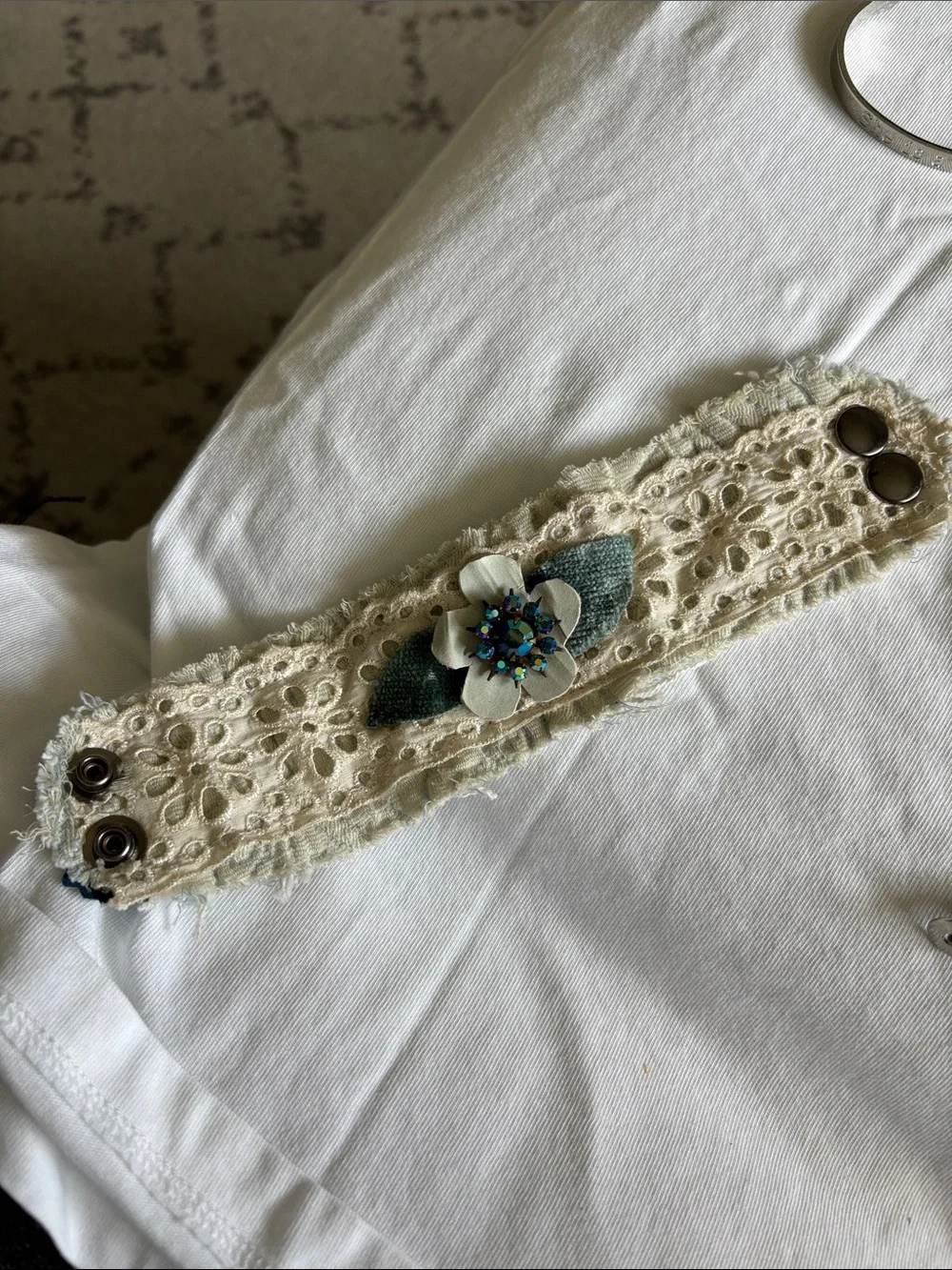 Lace Floral Bracelet with Teal Accent